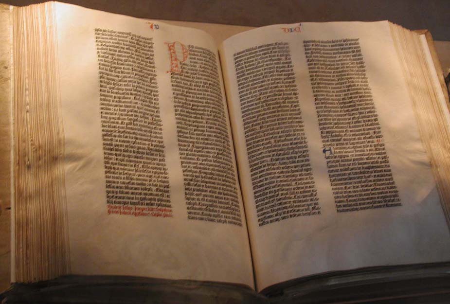 "Gutenberg Bible" by Raul654. Licensed under CC BY-SA 3.0 via Wikimedia Commons - http://commons.wikimedia.org/wiki/File:Gutenberg_Bible.jpg#/media/File:Gutenberg_Bible.jpg