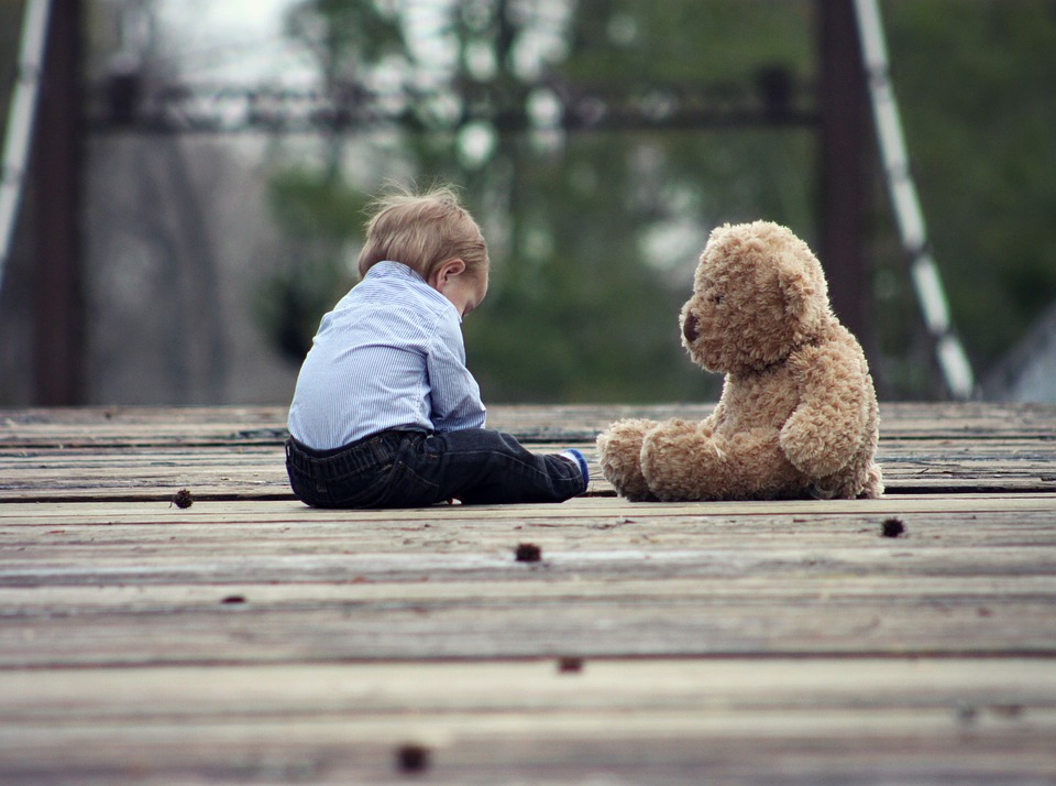 A boy and a bear. Source: Pixabay [Public Domain].