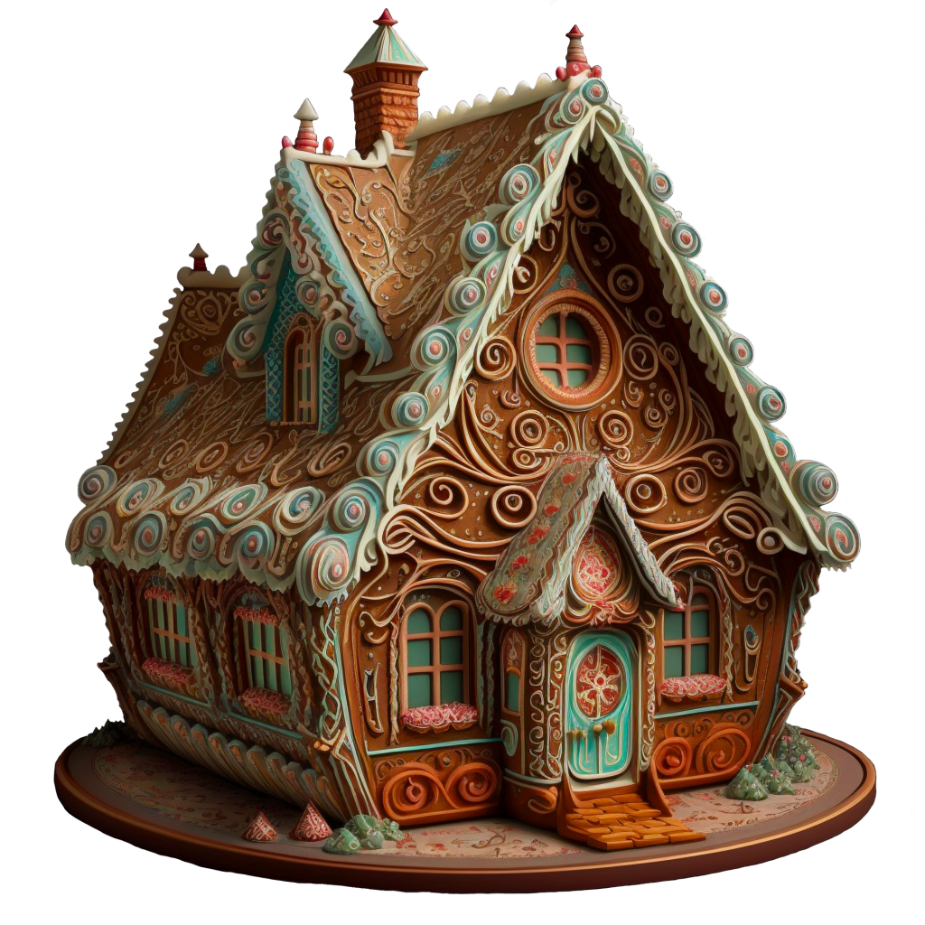 Exquisite gingerbread house with ornate icing on it 